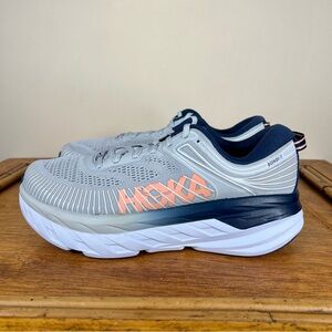 Hoka One One Bondi 7 Women's Size 9 Wide Running Shoes Lunar Rock / Black Iris